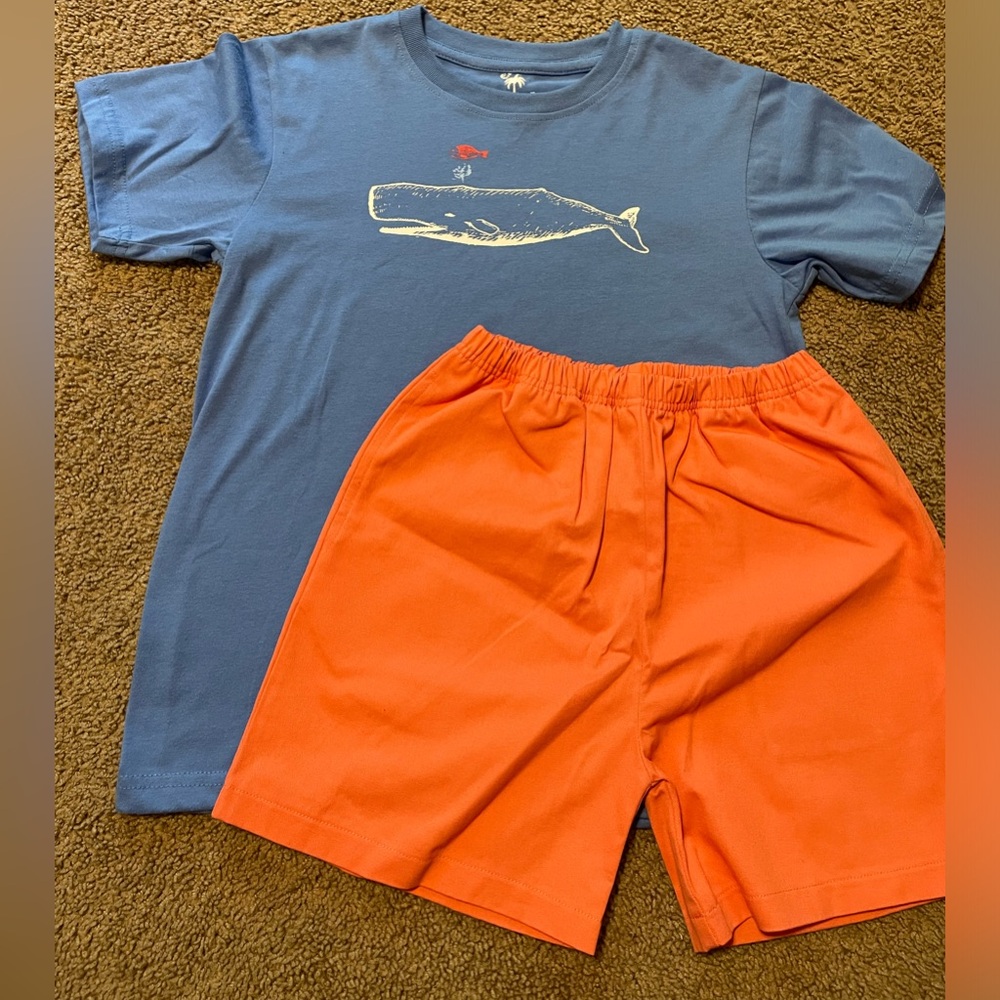 Shrimp & Grits Kids Boys Whale Graphic Top & Serendipity Elastic Waist Shorts